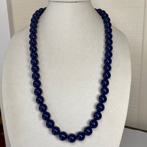 Beautiful long gumball jaw breaker style blue bead necklace